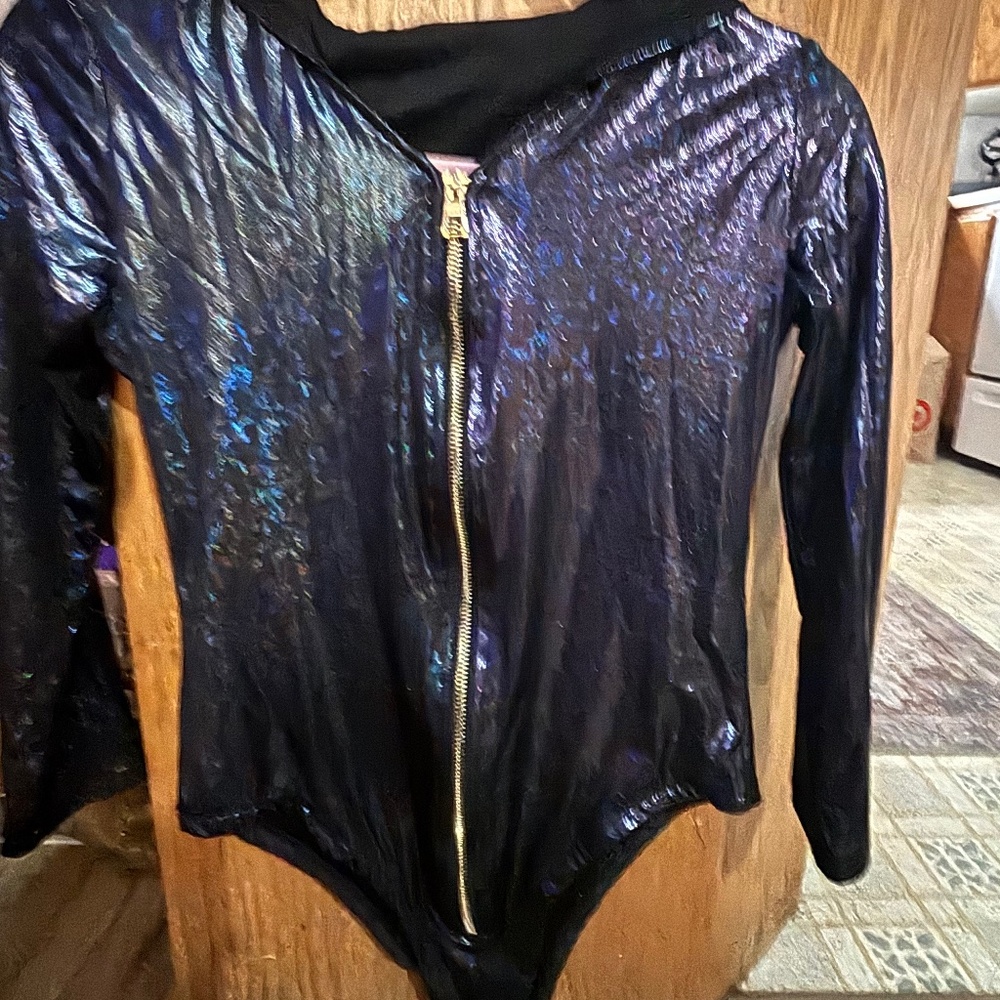 Iridescent zip leotard bodysuit